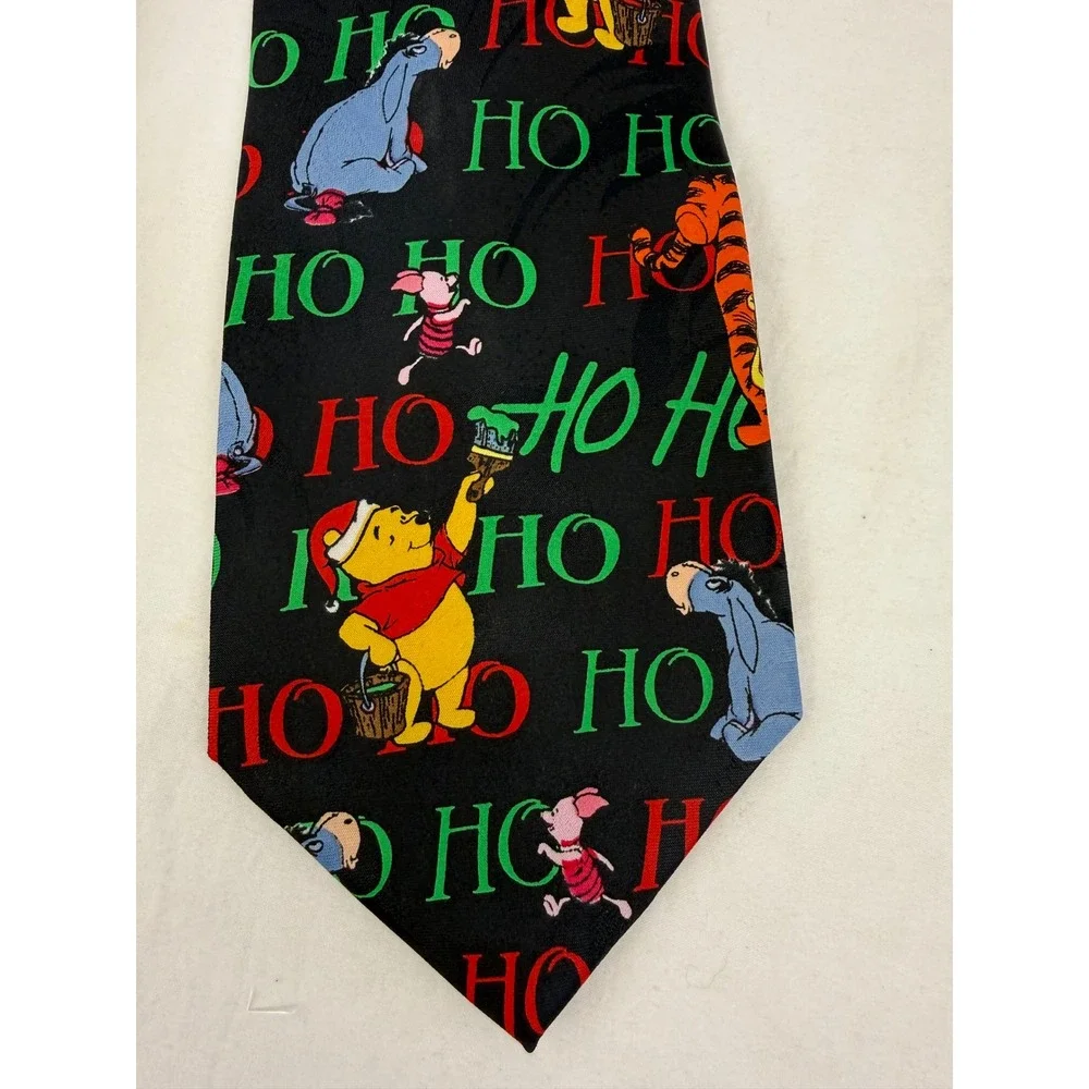 Vintage Disney Winnie the Pooh Christmas Tie Mens‎ Black Tigger Eeyore Holiday
